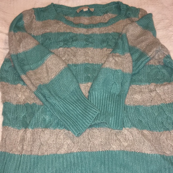 Loft Turquoise and Gray stripe sweater - Picture 2 of 5